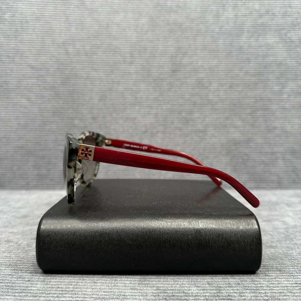 Tory Burch TY7079A Round Sunglasses Grey Marble Tortoise Red 139411 54mm